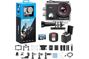 AKASO EK7000 Pro 4K30fps Action Camera with Touch Screen EIS 131ft Waterproof Underwater Camera Remote Control 5X Zoom with Helmet Accessories Kit (with 128GB MicroSD Card)