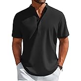 COOFANDY Men's Henley Shirt Short Sleeve Casual T-Shirt Summer Beach Hippie Henley Tee Shirt