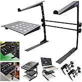 AxcessAbles Two-Tier Adjustable DJ Stand with Clamps | for DJ Controllers, Music Mixers, Laptops up to 20lbs.| DJ Controller Stand Compatible with DDJ-REV1, DDJ-FLX4 (LTS-03 Black)