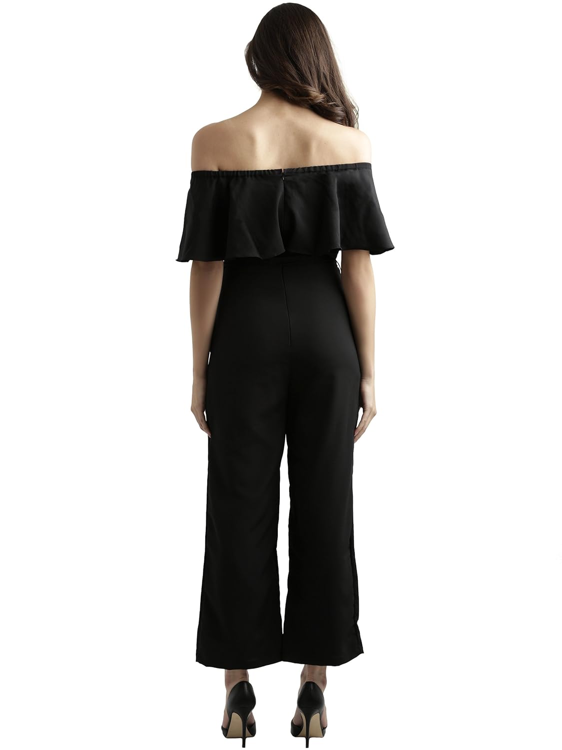 miss chase women's black off-shoulder embroidered jumpsuit