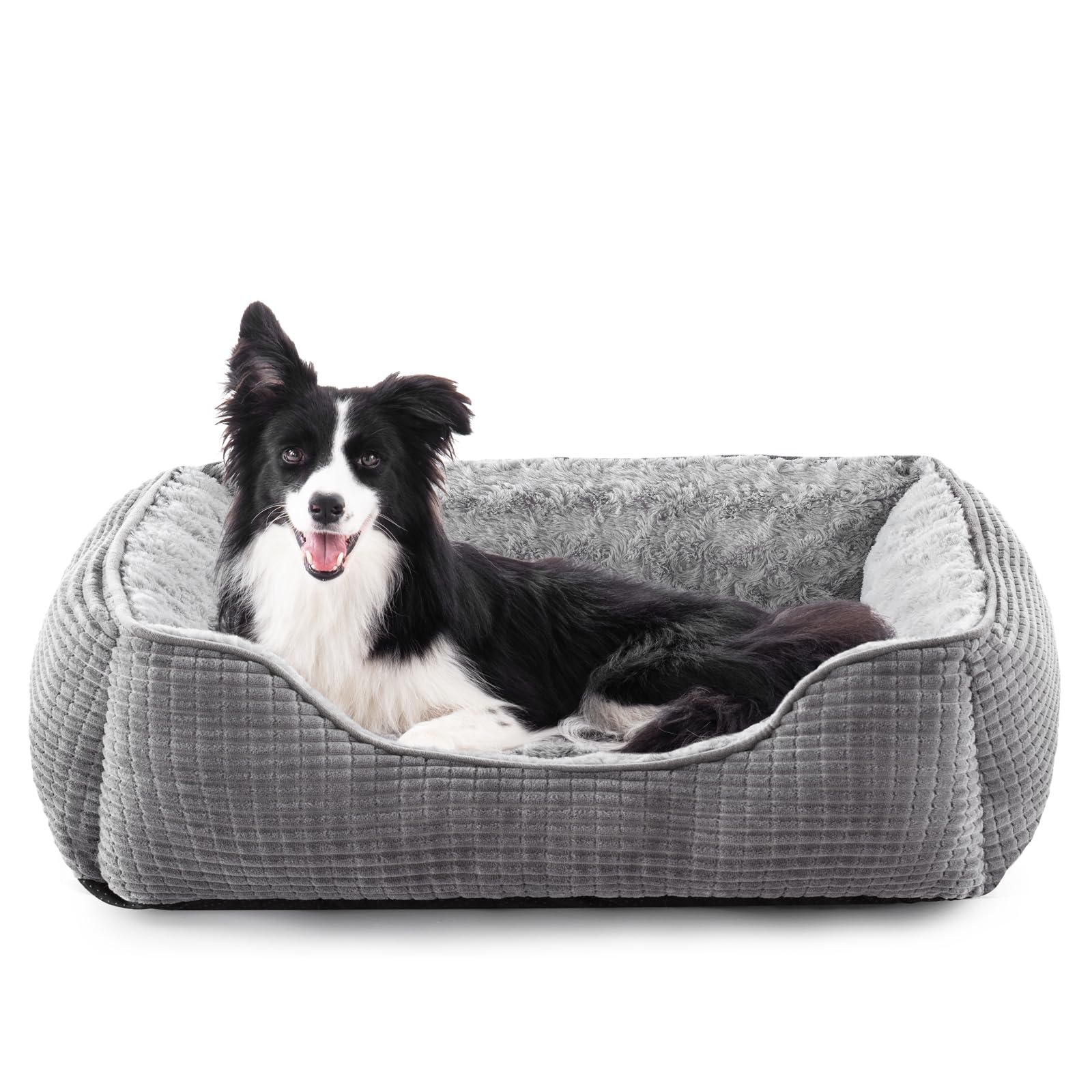 JOEJOY Large Dog Bed Washable Pet Bed, Soft Rose Velvet Dog Bed Low Front Edge Cat Bed Non-Slip Bottom Puppy Bed, Orthopedic Calming Pet Bed For Labrador, Golden Retriever, Grey, 76×61×23 cm