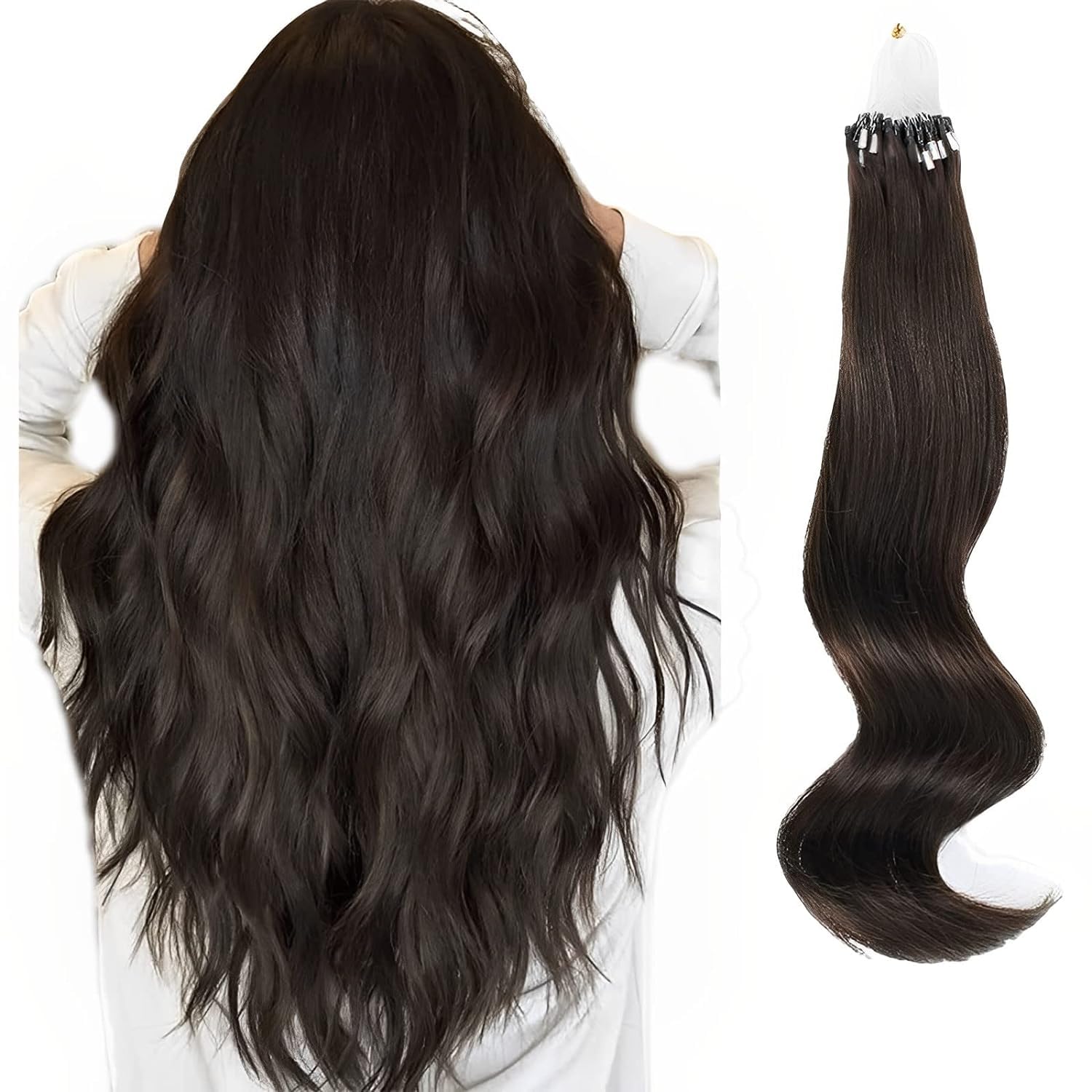 ABH AMAZINGBEAUTY HAIR Micro Loop Extensions Darkest Brown Micro Ring Hair Extensions Human Hair Brown Real Hair Extensions Microbead Hair Extensions With Fish Wire 14 Inch 1g/Strand 50g โ image 1