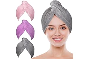 POPCHOSE Microfiber Hair Towel Wrap, 3 Pack Fast Drying Hair Turban, Stocking Stuffers for Women, Soft Ultra Absorbent, No Frizz Hair Wrap Towels for Women Wet Hair, Curly, Longer, Thicker Hair