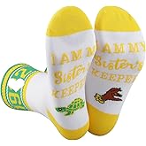 CENWA 1 Pair Green And Yellow Socks Black Nurse Sorority Gift I Am My Sister’s Keeper Socks Gift for Women