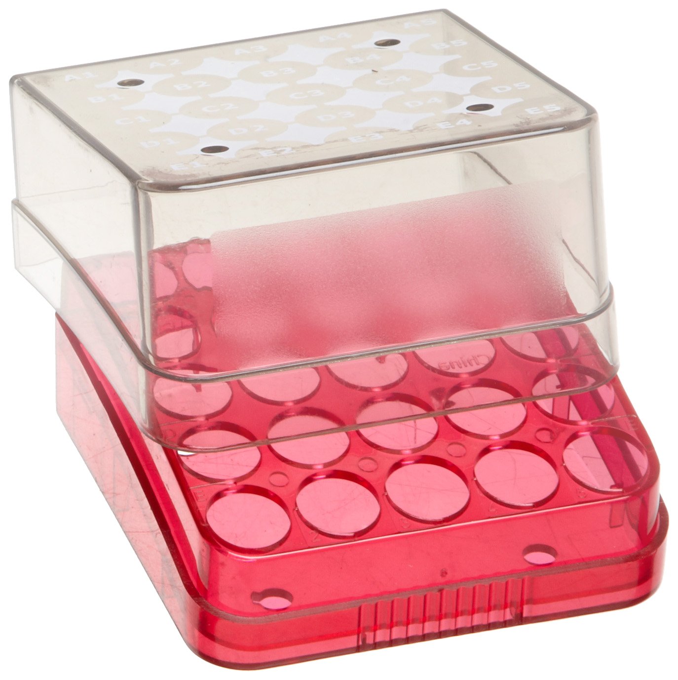 Heathrow Scientific HD23325A Arctic Squares Cryostorage 5 x 5 Array Box, Polycarbonate, 76 mm Length x 76 mm Width x 53 mm Height, Red (Pack of 8)