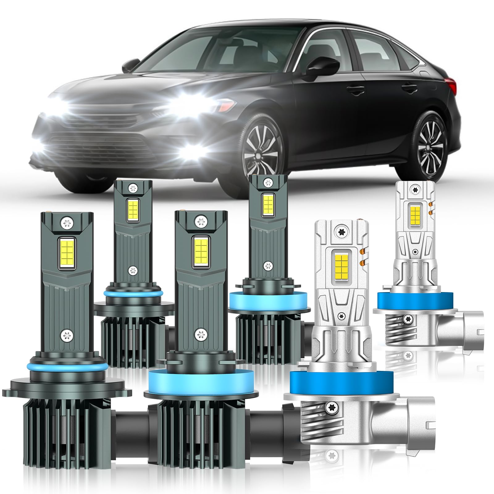 Photo 1 of ZSTOPCL Fit for Honda Civic 2016-2022 Light Bulbs, High/Low Beam Fog Light Bulbs Combo, 800% Brightness, 6000K Cool White, Plug and Play, Pack of 6