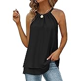 WEESO Womens Halter Tank Tops Summer High Neck Double Layers Sleeveless Tops
