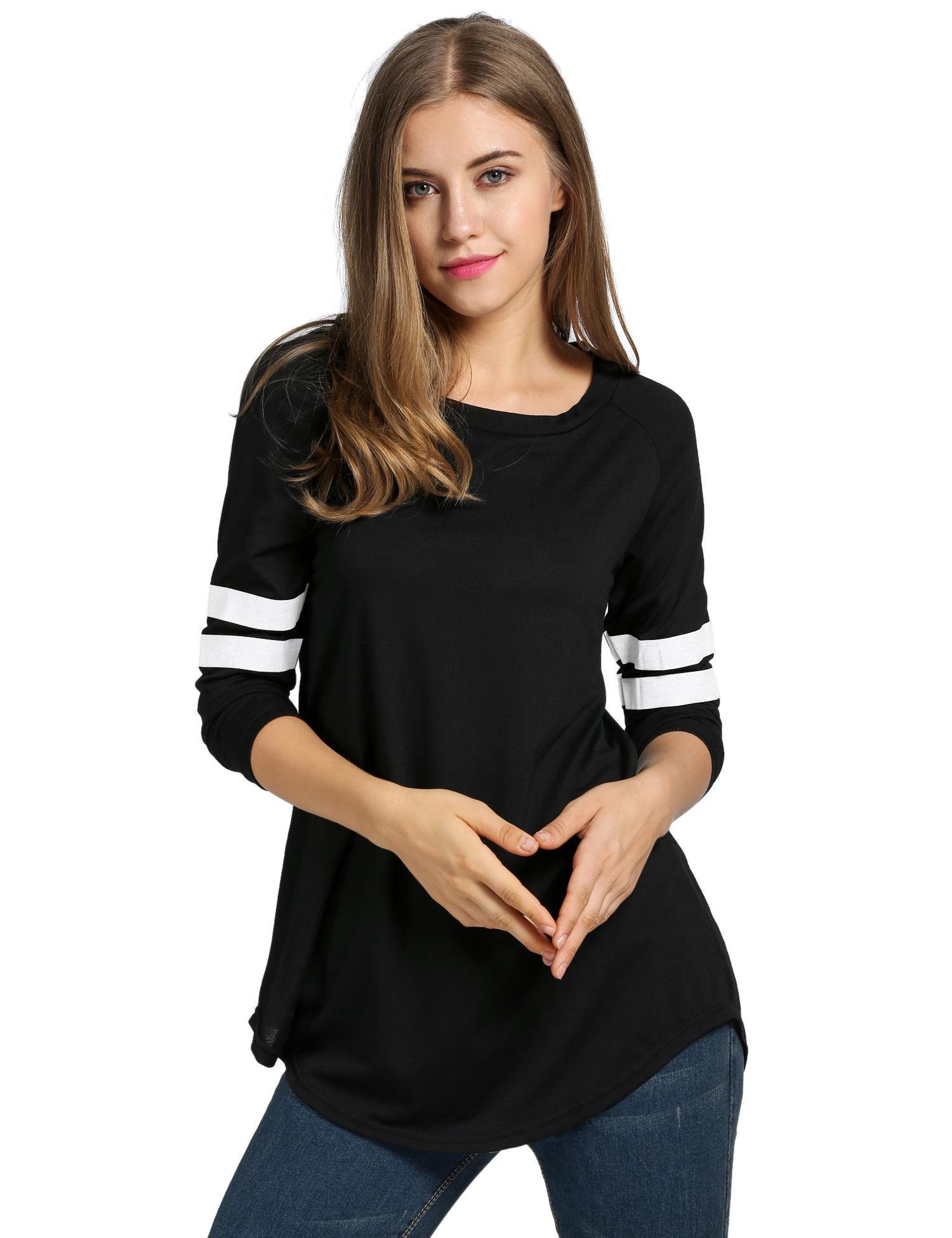 etuoji Fashion Women T-Shirt Baseball Long Blouse Casual Long Sleeve