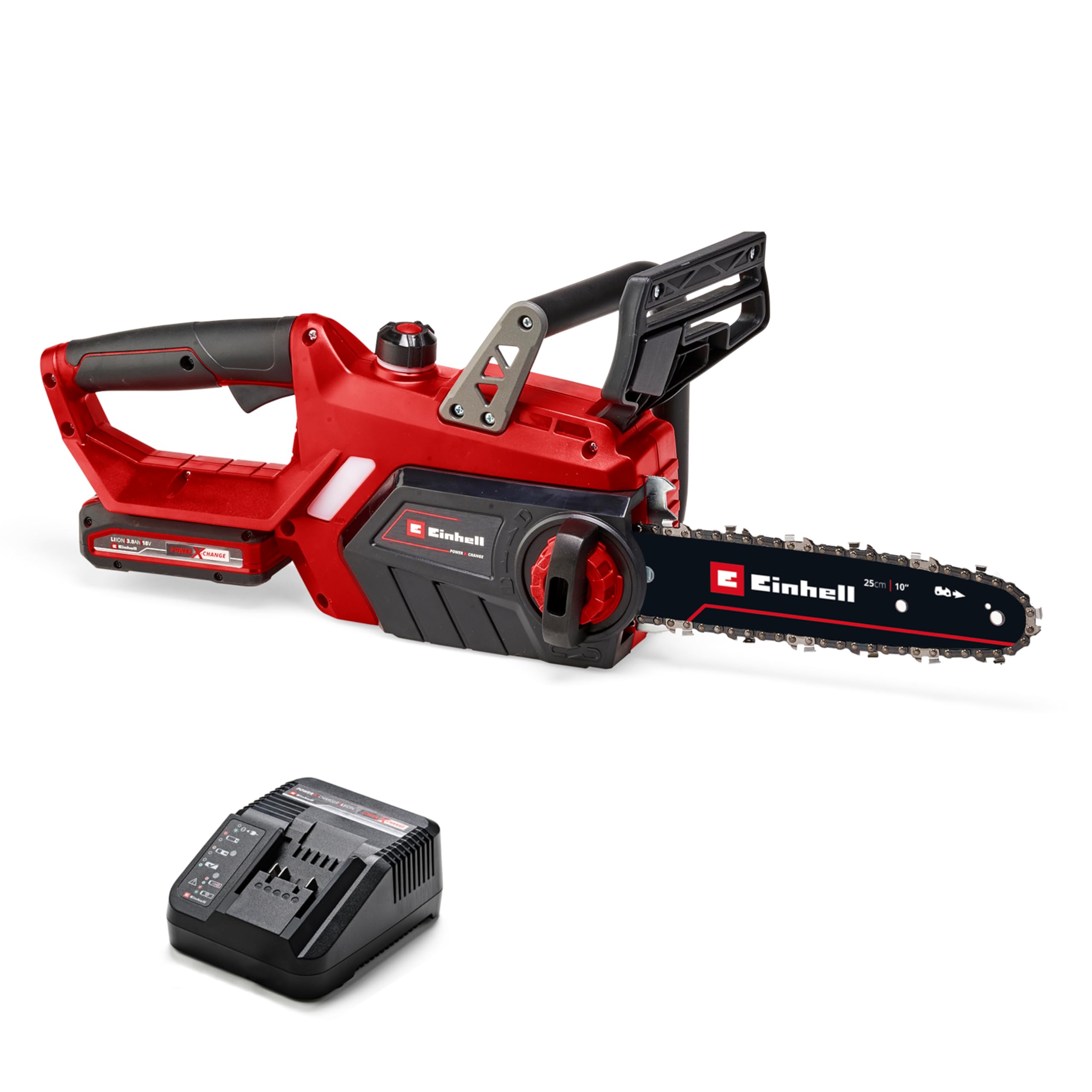 Einhell Akku-Kettensäge GE-LC 18/25-1 Li Kit Power X-Change (18 V, 23 cm Schnittlänge, 4,5 m/s Kettengeschwindigkeit, autom. Kettenschmierung, inkl. 1x 3,0 Ah Akku + Ladegerät)