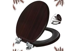 Round Toilet Seat Molded Wood Toilet Seat with Quietly Close and Quick Release Hinges, Easy to Install also Easy to Clean by Angol Shiold (Round, Dark Brown)