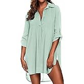Ekouaer Beach Cover Ups for Women V Neck Bathing Suit Cover Up Bikini Swimsuit Coverup Beach Dress Shirt Light Green