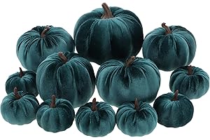 ZningEsxi 12pcs Artificial Velvet Faux Pumpkins Halloween Handmade Crafts Fabric Foam Fall Harvest Table Centerpiece Party Thanksgiving Decorative - Teal