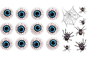 Yeahgoshopping Plastic Eyeballs Halloween Ping Pong Fake Zombie Balls for Cat Toy, Decor or Table Tennis Playing - 12 Pcs Random Color + 1 Spider Tattoo