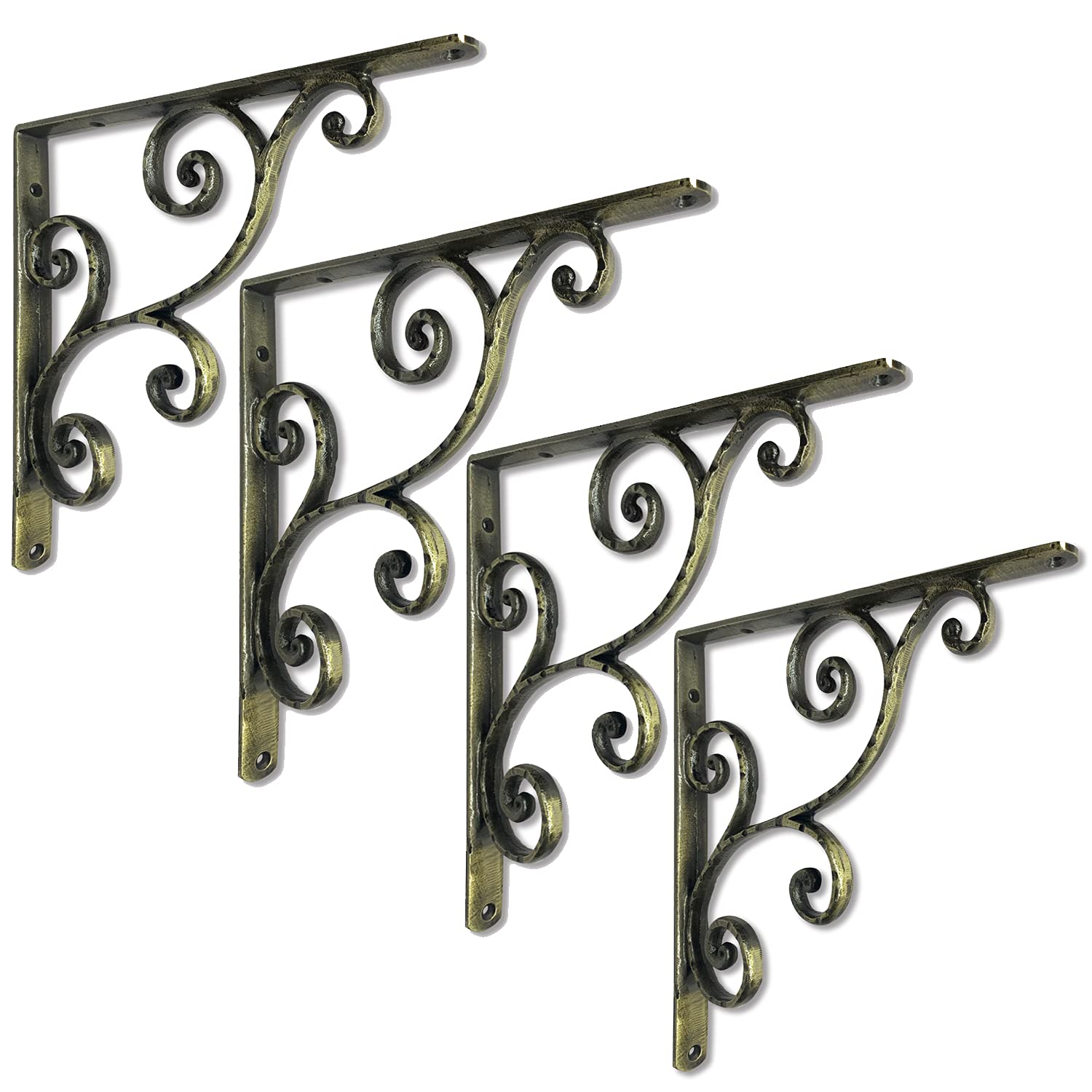 4 Pack Heavy Duty Hammered Finish Rustic Shelf Bracket Rustic Decorative Shelf Bracket (Pack of 4), Small, Bronze (5.5x0.7x5.5 inches), Hardware Included, JS-90-071BR by North American Country Home