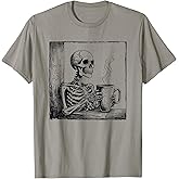 Coffee Drinking Skeleton Skull Halloween T-Shirt