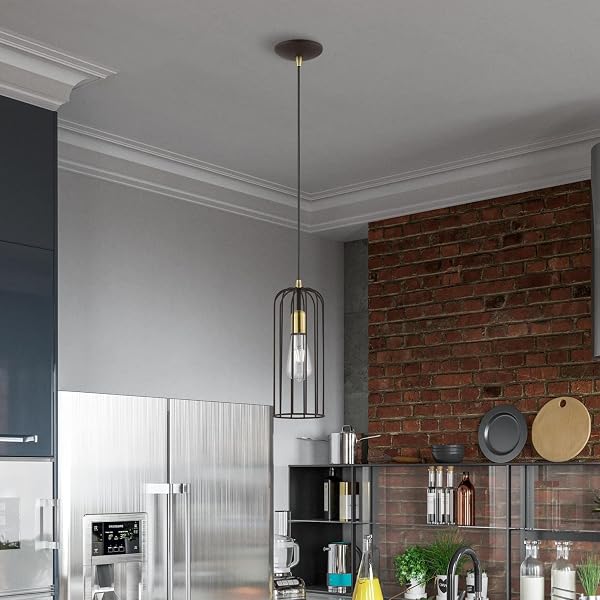 LIVEX LIGHTING GLENBROOK 1 LIGHT PENDANT IN BRONZE WITH ANTIQUE BRASS (49713-07)