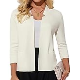 GRACE KARIN Women Sweater Blazer 3/4 Sleeve Cropped Cardigan Lightweight Notch Collar Knit Blazer Jacket Business Casual