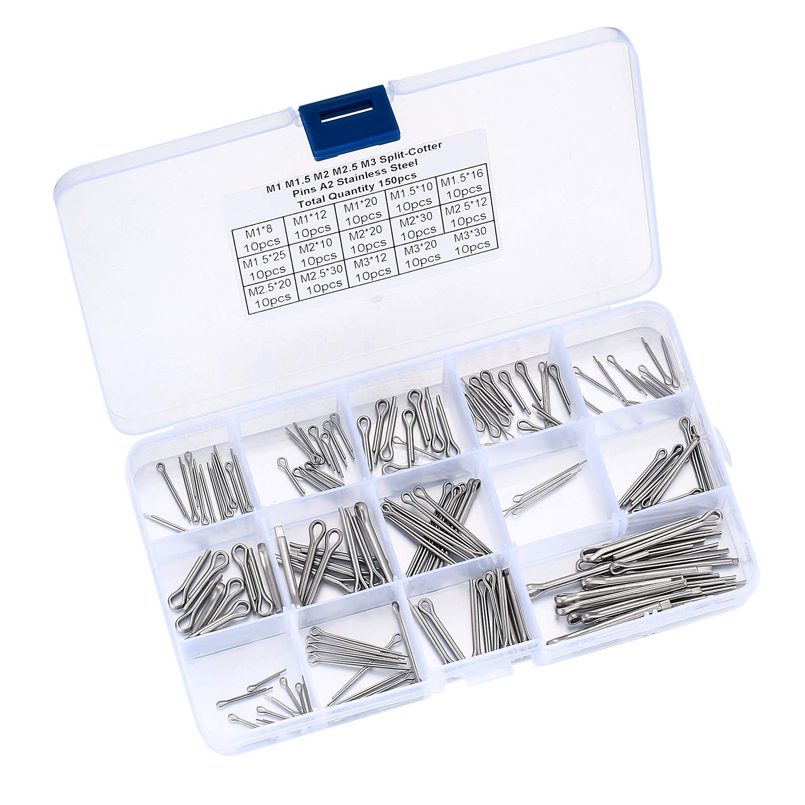 Stainless Steel Cotter Pin Assortment Set - R Clips, Split Pins, Assorted Clip Key Fastener Fitting Panel Kit for Automotive, Mechanics, Car Garage, Workshop (150 Pcs)