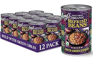 Amy's Organic Refried Beans Canned, Mild with Green Chiles, Vegan Gluten Free and Vegetarian, 15.4 Oz (12 Pack)