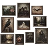 Whaline 10Pcs Halloween Dark Wall Art Prints Creepy Halloween Aesthetic Paper Posters Witchy Picture Decorations for Gallery Living Room Bedroom Office, Unframed