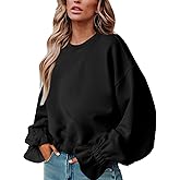 PRETTODAY Women's Casual Crew Neck Sweatshirt Long Sleeve Ruched Solid Loose Fitting Pullover Tops