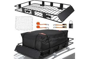 JoanKaren 64"x39" Universal Roof Rooftop Cargo Basket & Carrier Bag Set, Heavy Duty 2-in-1 Storage for SUV Truck Vehicles