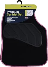Sakura Pastel Black Carpet Floor Mats Pink Trim Full Set 4 Universal Fit view 2