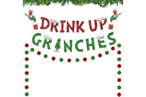 70 YEARS LOVED Glittery Christmas Decorations Banners，Drink Up Grinches Banner, Winter Holiday Garland Photo Props Banner for Party Home Decorations (Red & Green)