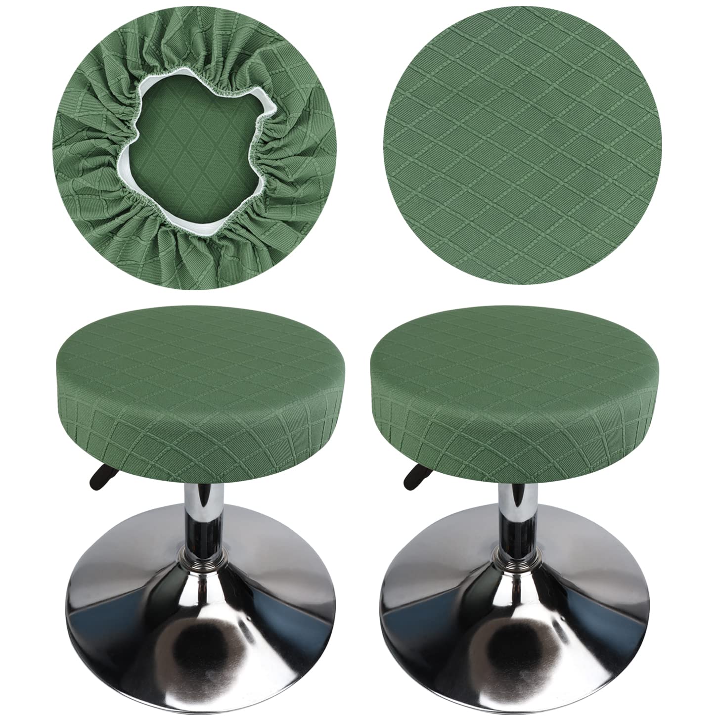 HuaLiSiJi Stool Covers Round 30-40cm/12-15.7" Round Bar Stool Covers, Luxurious Fabric Stretchable Wrinkle Resistant Washable Dustproof Stool Cover (2, Green)