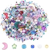 GBSTORE 1 Pack Assorted Round Star Moon Beads Combination Set, Mini Crystal Glass Spacer Beads Charm Loose Beads for Bracelet Necklace Earring Jewelry Making DIY Craft Accessories