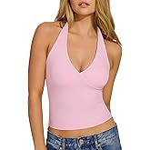 OMKAGI Womens Tank Tops Sexy Halter V Neck Going Out Tops Sleeveless Y2K Crop Top
