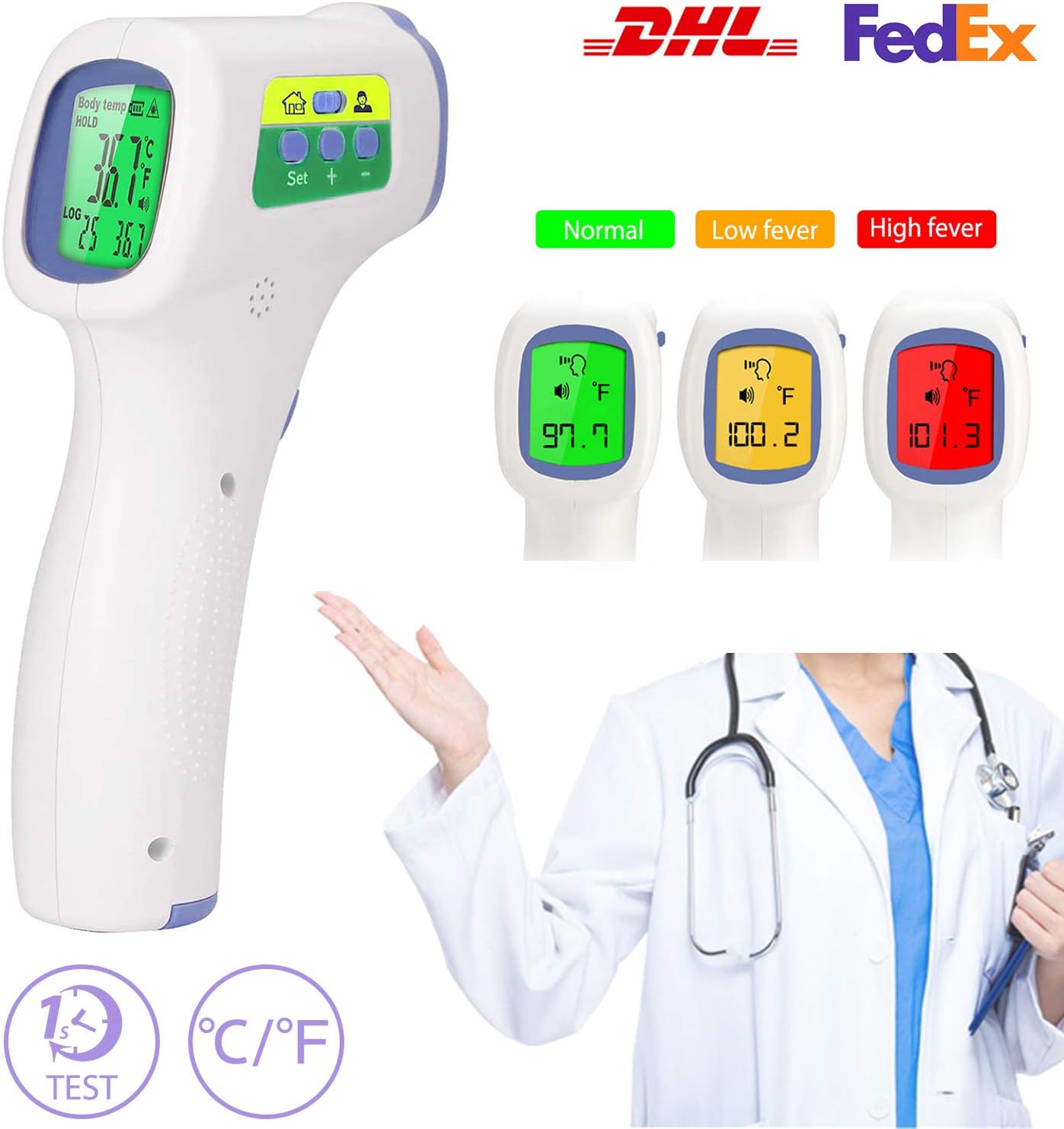 Digital Forehead Thermometer Non-Contact Safety Laser Infrared Thermometer, Medical Temperature Gun for Adults, Kids and Baby, Accurate & Fast Reading, ˚C / ˚F Adjustable