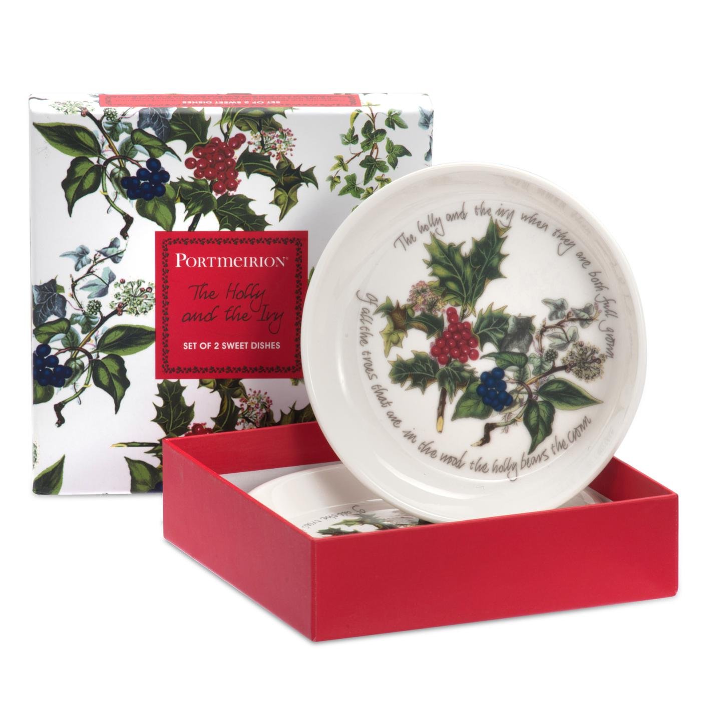 Portmeirion The Holly & Ivy Sweet Dish, Ceramic, Multi-Colour, Set of 2