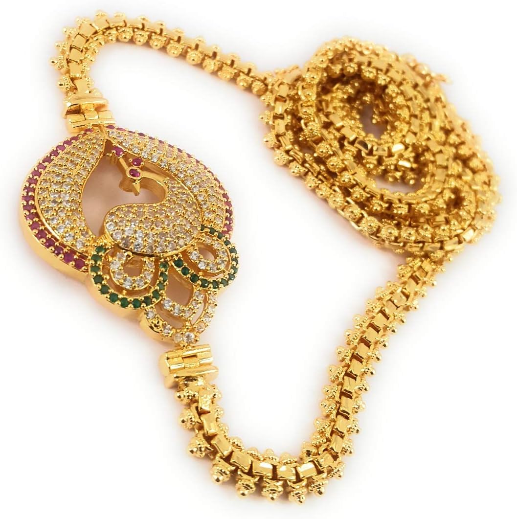 SUKRA GOLD 1 Gram Micro Gold Plated Traditional Designer Mugappu Chain for Women and Girls