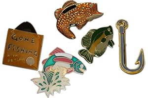 5-Piece Fish & Hook Father's Day Gone Fishing Trip Lapel Pin or Hat Pin & Tie Tack Set with Clutch Back by Novel Merk