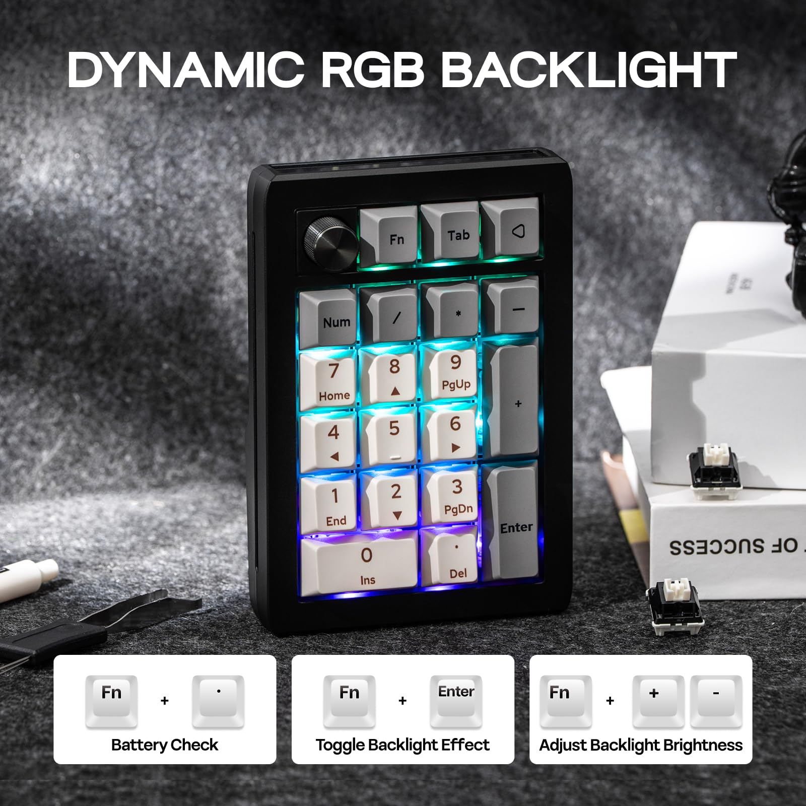 EPOMAKER EK21 VIA Gasket Numeric Keypad with 1000mAh Battery, BT 5.0/2.4GHz/Wired, Hot Swappable, Number Pad Aluminum Alloy Knob, Programmable for Windows, Mac, Gaming (Black Silver, Wisteria V2