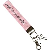 SANDOO Make Heaven Crowded Christian Keychain - Jesus Protection Cross Keychain with Cute Cotton Wristlet