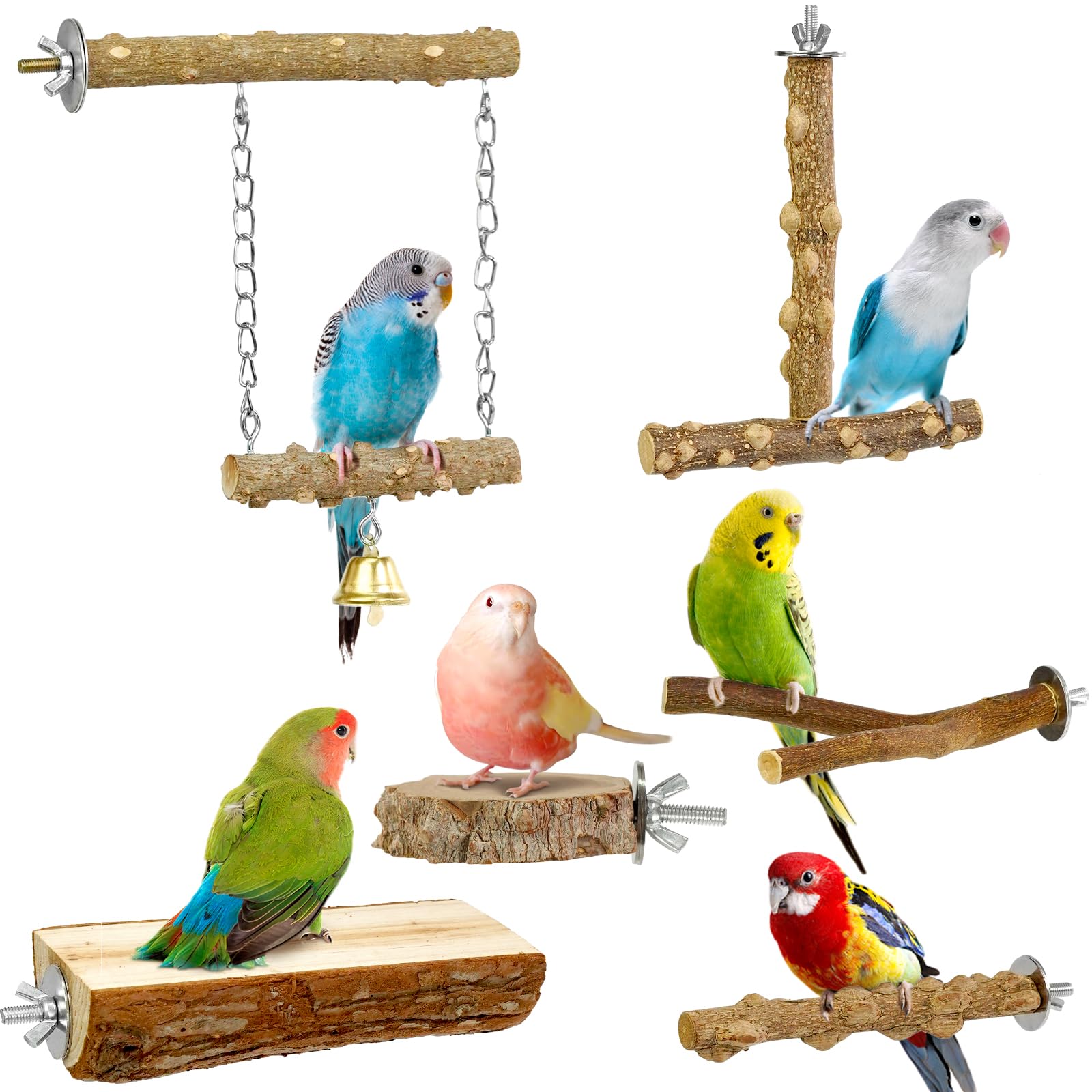 Photo 1 of ***2 ARE MISSING***4 INCLUDED***HPAWHOMEPART Bird Perches, 6pcs Natural Wood Birds Stand Branch, Bird Perch Chewing Stick Cage Accessories Parrot Climbing Standing Branches Paw Grinding Fork Sets for Parakeet Lovebirds Cockatiels***2 ARE MISSING***4 INCLU
