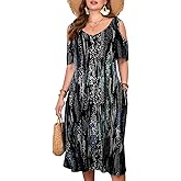 LARACE Plus Size Women Dress for Summer, Midi Women's Sundress, Casual V-Neck Short Sleeve Flowy T-Shirt Dresses with Pockets