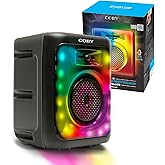 Coby Portable Bluetooth Speaker with 11 LED Light Modes, True Wireless Pairing, FM Radio, Karaoke Mic & Aux Input, USB SD TF Card Slots, Type-C Charging, 7Hr Playtime Party Speaker Black