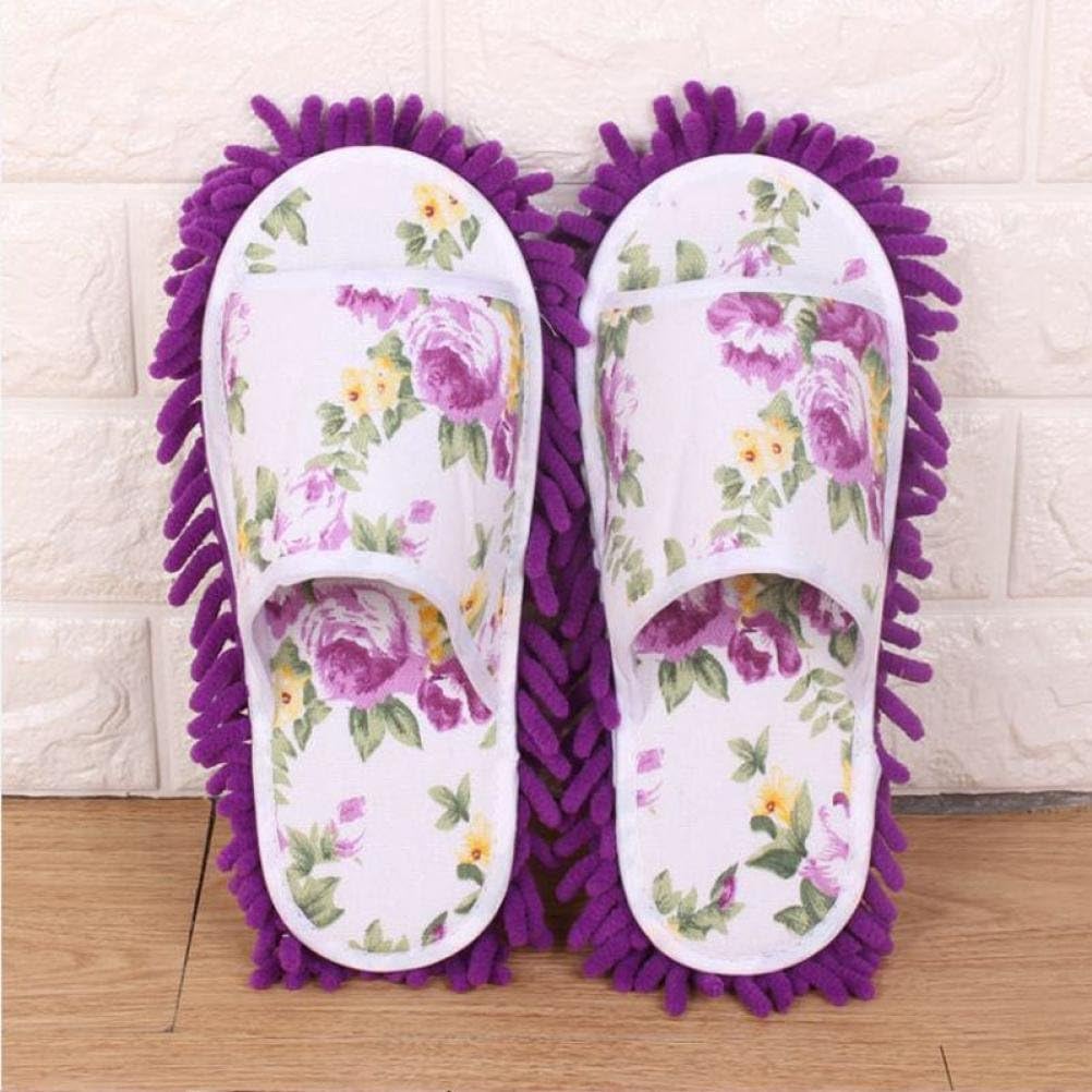 Mop Slippers,Kingwo Women Dust Mop Slippers Socks Microfiber House Slippers Bedroom Shoes (Purple)
