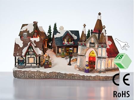Amazon De Winterdorf Beleuchtet Weihnachtsdorf Kirche Dorfkiche Haus Hauser Deko Lichthaus