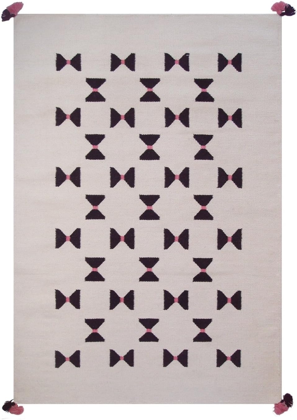 Art For Kids Bow Tie 140 x 200 cm Kilim Rug-Handwoven 100% Virgin Beautiful and Durable-Pile Height: 12 mm, Wool, Beige