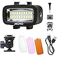 Movo LED-WP Underwater High-Power Rechargeable LED Video Light with Action Camera and Shoe Mounts, Compatible with GoPro, DSLR - Perfect for Vlogging, Traveling, Scuba Diving, Snorkel, Surfing, Sport