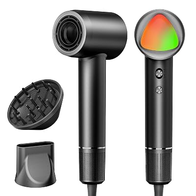 Hair Dryer, 160000 RPM Portable Professional Ionic Hair Dryer with 500 Million Negative Ions, Fast-Drying, Low Noise with Diffuser & Nozzle, Lightweight for Home and Travel-Black