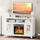 VINGLI Fireplace TV Stand for 60 Inch TV - Modern Entertainment Center with Glass Door Storage Cabinet, Media Entertainment Center Console Table with 18'' Electric Fireplace, White