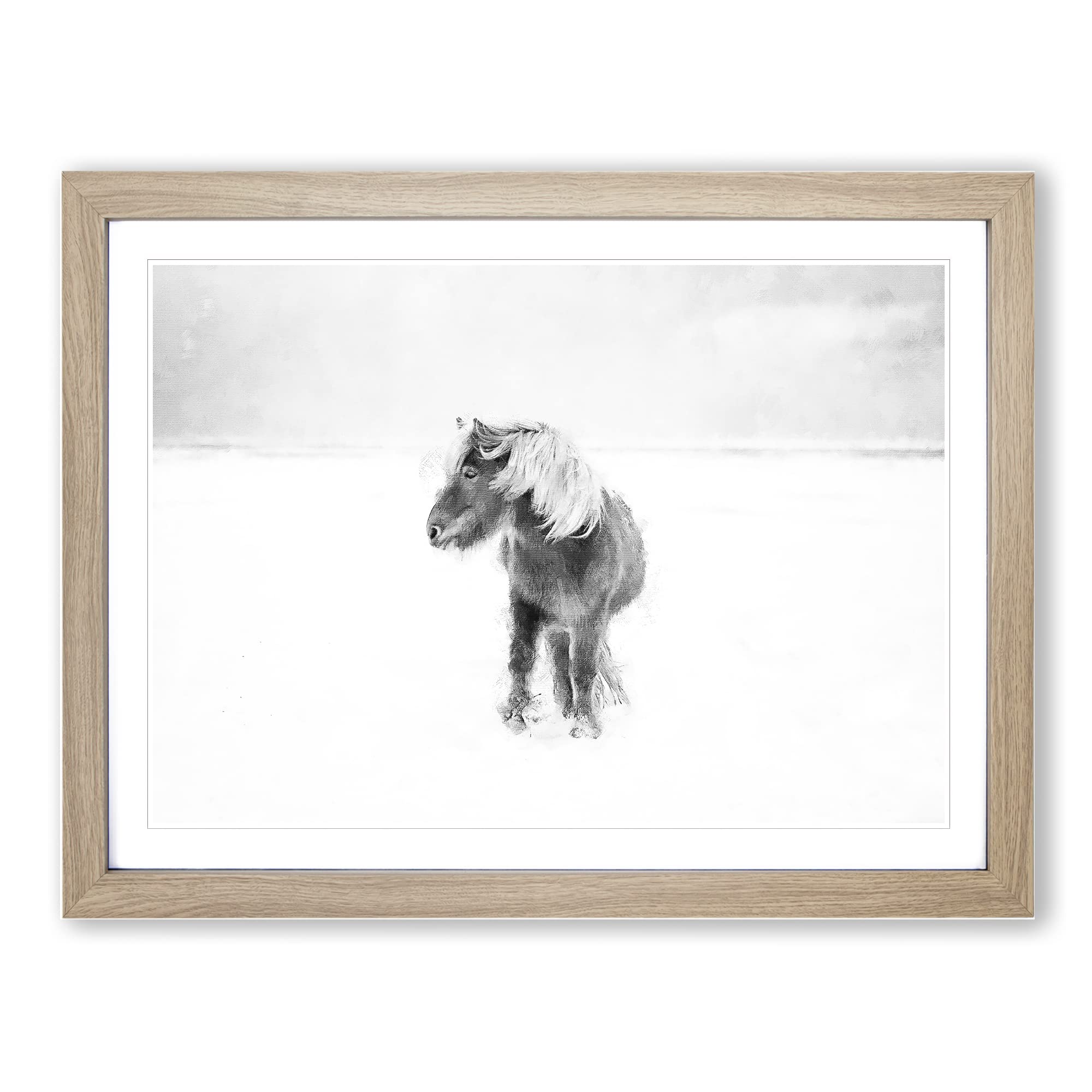 Wild Horse In Iceland Painting Modern Art Framed Wall Art Print, Ready to Hang Picture for Living Room Bedroom Home Office Décor, Oak A4 (34 x 25 cm)