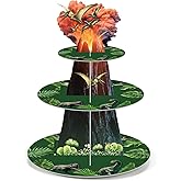 Zopeal 3 Tier Dinosaur Cupcake Stand Dinosaur Theme Cupcake Holder Dino Jurassic Volcano Dessert Tower for Kids Birthday Baby Shower Dino Theme Party Supplies