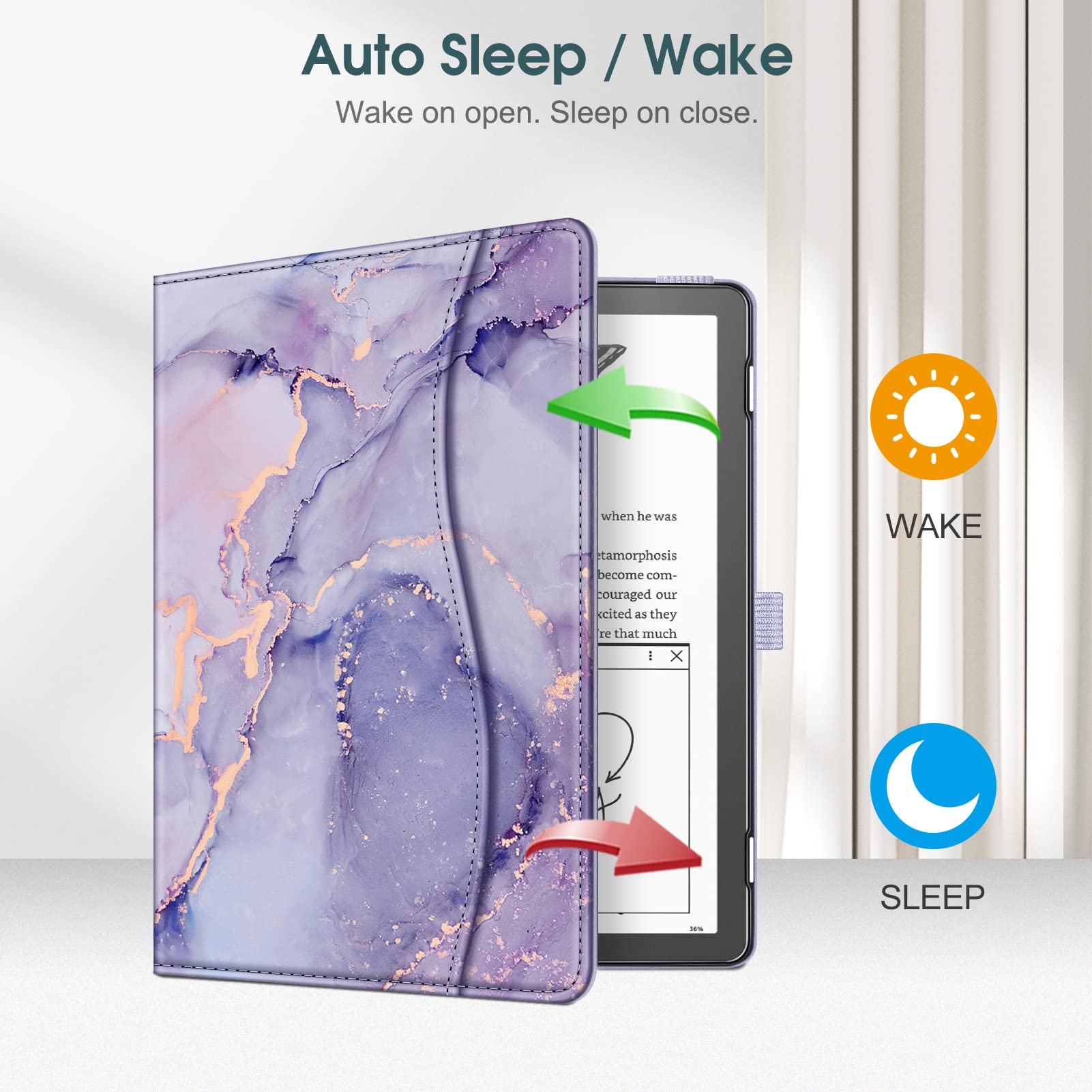 Fintie Stand Case for Kindle Scribe - Premium PU Leather Foldable Stand Cover Auto Sleep/Wake with Card Slot and Pen Holder for 10.2 Inch Kindle Scribe (2024/2022 Release), Lilac Marble