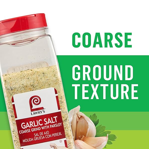 LAWRY’S COARSE GRIND GARLIC SALT WITH PARSLEY, 28 OZ – ONE 28 OUNCE CONTAINER OF GARLIC SALT AND PARSLEY SEASONING FOR BEEF, POULTRY, STIR-FRY AND PASTA
